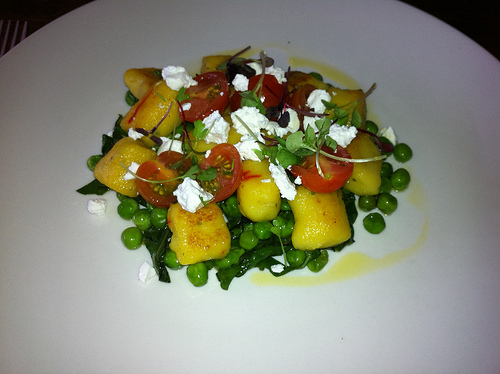 Panfried Saffron & Chive Gnocchi with tomato & feta - Clarences