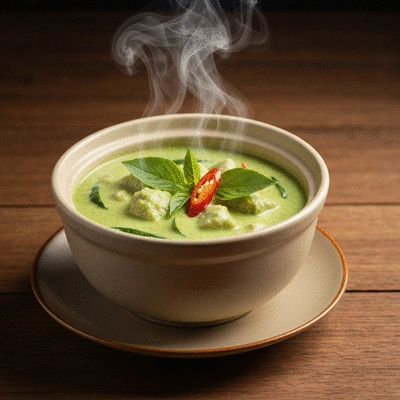 Authentic Thai green curry with fresh basil and local ingredients