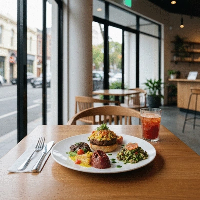 Close up of a delicious affordable lunch special dish in a modern Melbourne cafe