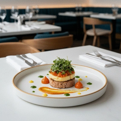 Exquisite gourmet dish with artistic plating in a luxury Melbourne restaurant