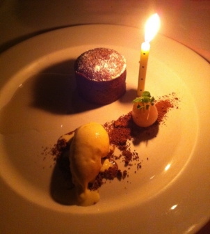 chocolate fondant with lychee, balthazar